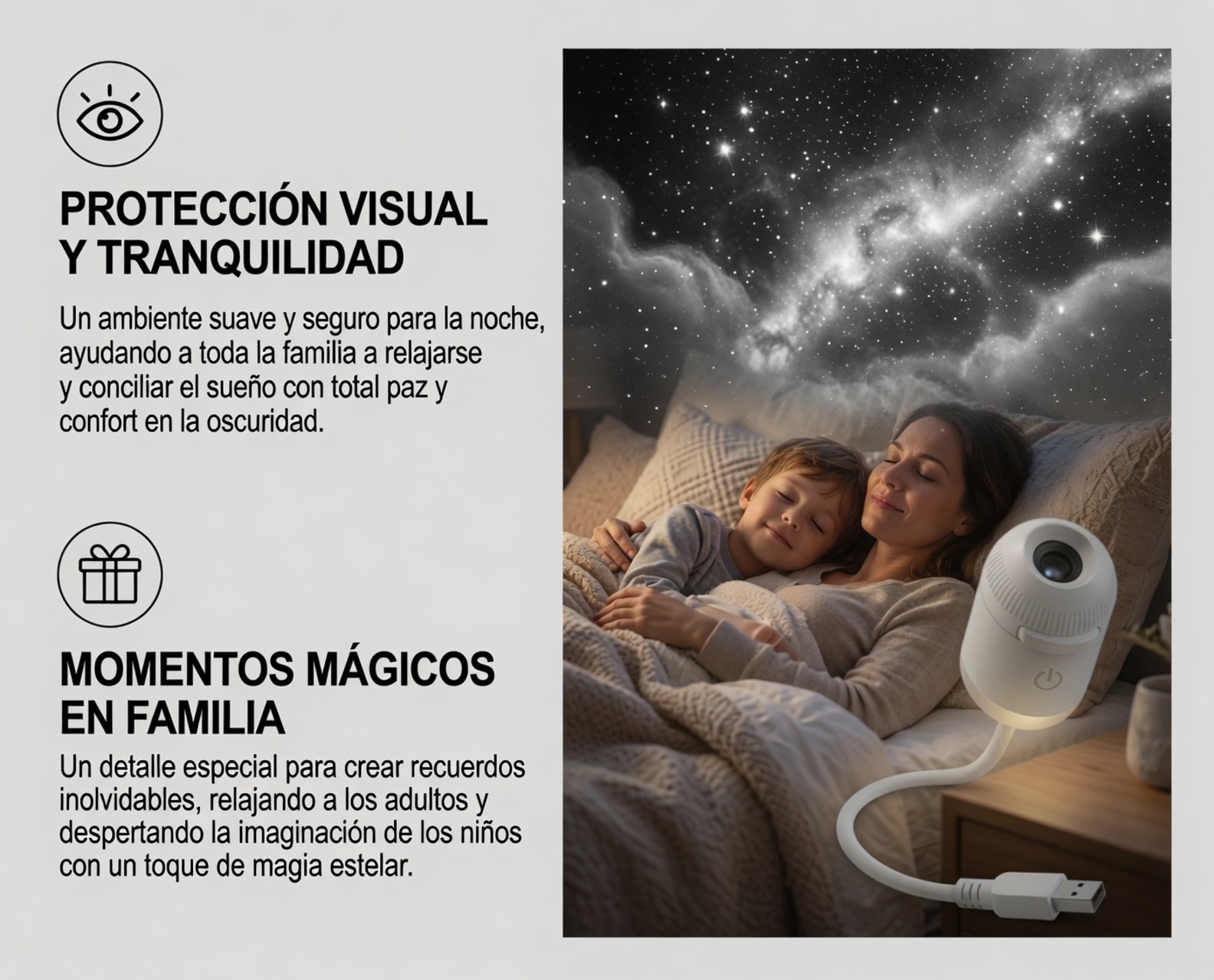 Proyector Galaxy NightNook creando ambiente de galaxia en habitación oscura